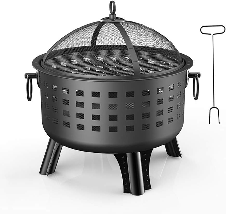 Wood Burning Steel Grill Firepit Bowl,with Handle Easy to Move,Outdoor Heater in Winter