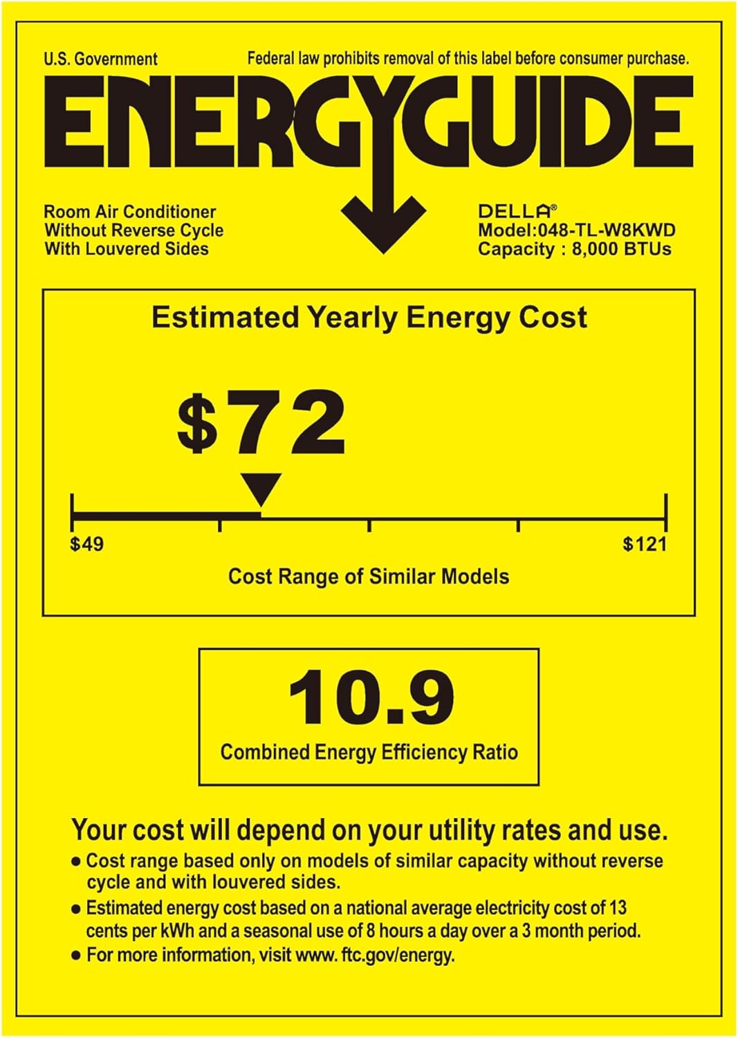 DELLA 8000 BTU Energy Saving Window Air Conditioner, Work with Alexa, Cools Up to 350 Sq. Ft, GEO Location, AC Unit with WIFI Smart Controls, Remote, Dehumidifier, Fan, Reusable Filter, Easy Install