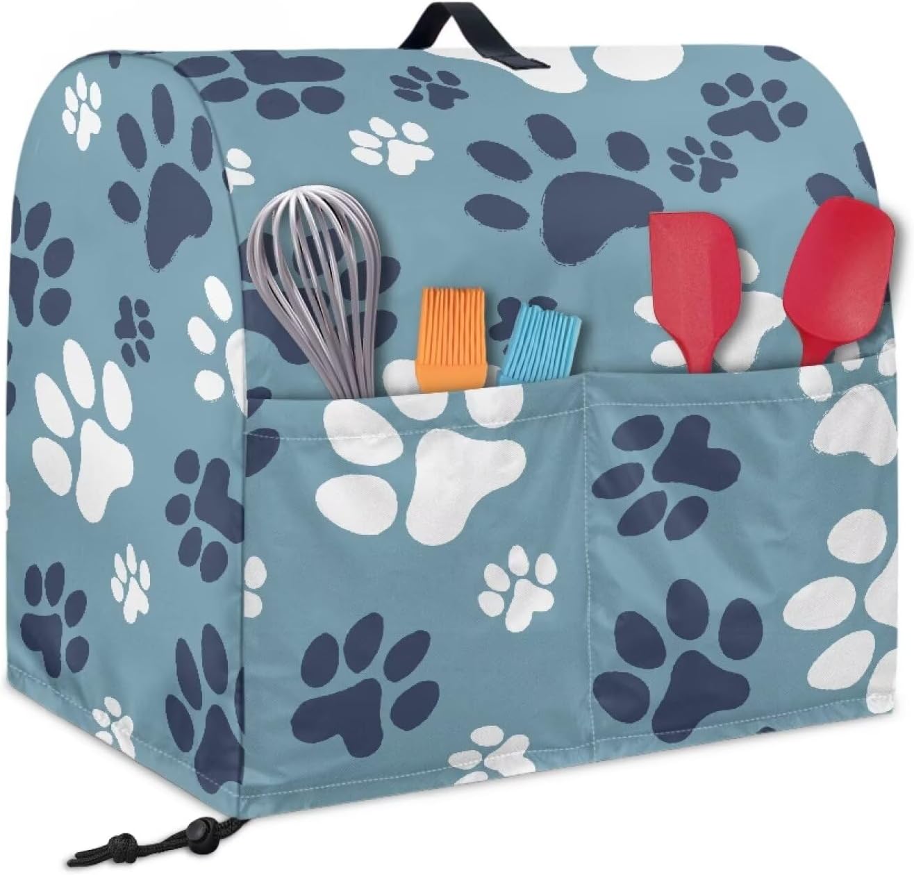 Stand Mixer Cover, Portable Stand Mixer Dust Cover for Most Standard Blender Dustproof Kitchen Appliances Dust Cover with Top Hook Portable to Use Blue Dog Paw Prints