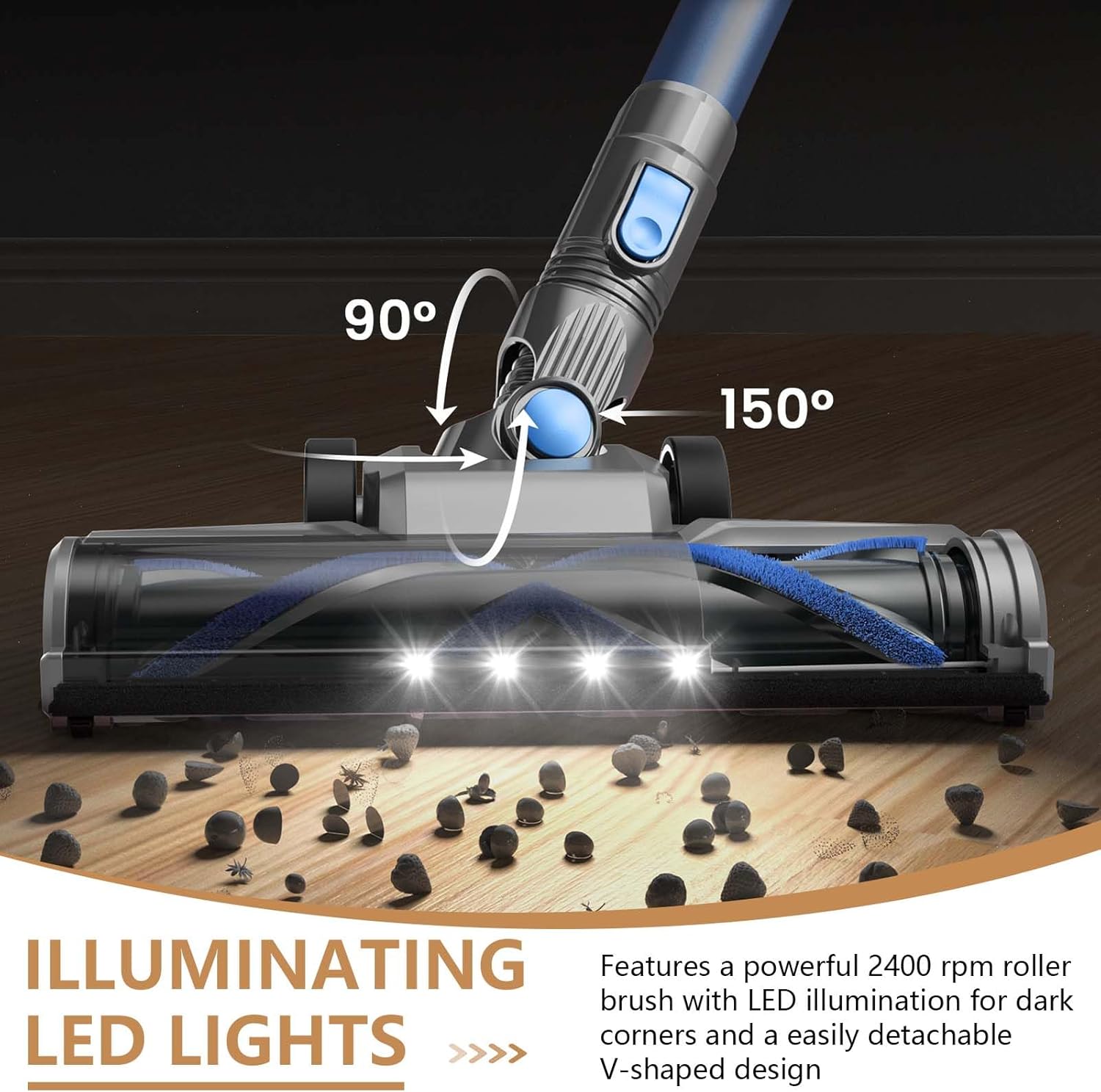 Cordless Vacuum Cleaners, 10kPA Vacuum Wireless for Home, Cordless Rechargeable Vacuum Cleaner with Led Illumination for Carpet, Hard Floor, Pet Hair