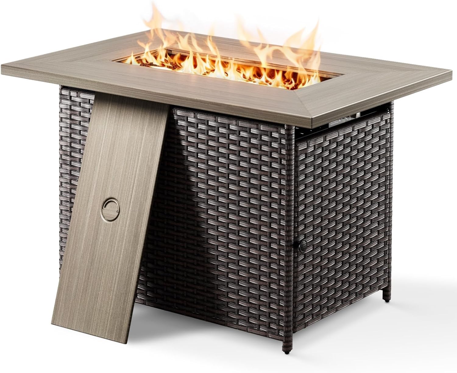 Outdoor Fire Table 41in Rectangle Propane Fire Pit Table, 50000 BTU Gas Fire Pit Table with Lava Rocks Brown Wicker 2-in-1 Firepit Table for Patio Garden Balcony