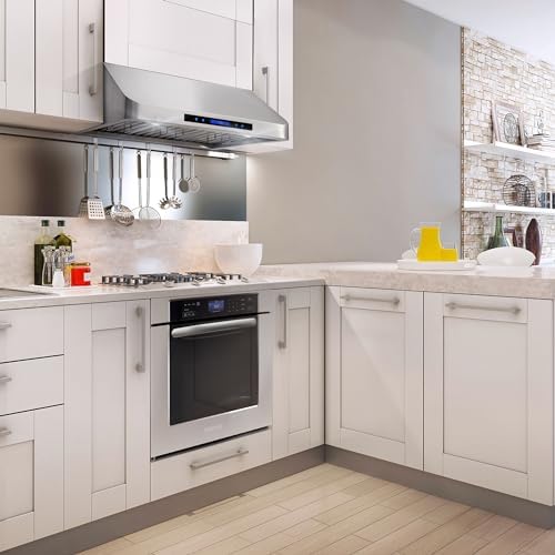 COSMO COS-QS75 30 in. Under Cabinet Range Hood with 500 CFM, Permanent Filters, LED Lights & COMFEE' EM720CPL-PMB Countertop Microwave Oven with Sound On/Off, ECO Mode