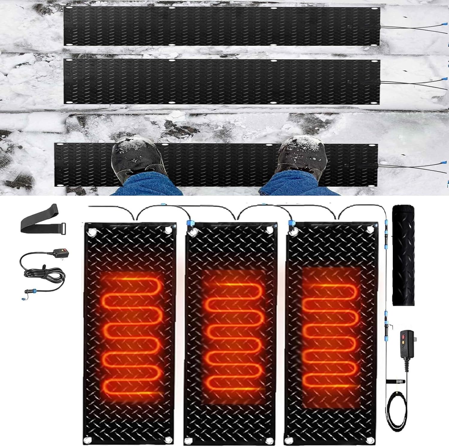 Rubber Snow Melting Mat for Outdoor Stairs, Steps, Doorways & Walkways - Ice Melting for Driveways/Patios(40x80cmx3Pcs)