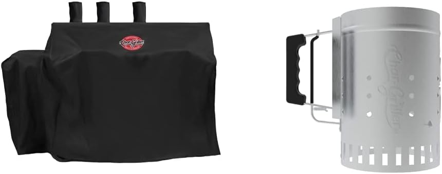 Char-Griller 8080 3-Burner Dual Fuel Expandable Gas & Charcoal Outdoor Grill Cover, Black + Char-Griller Charcoal Grill Chimney Starter with Quick Release Trigger, 12-Inch