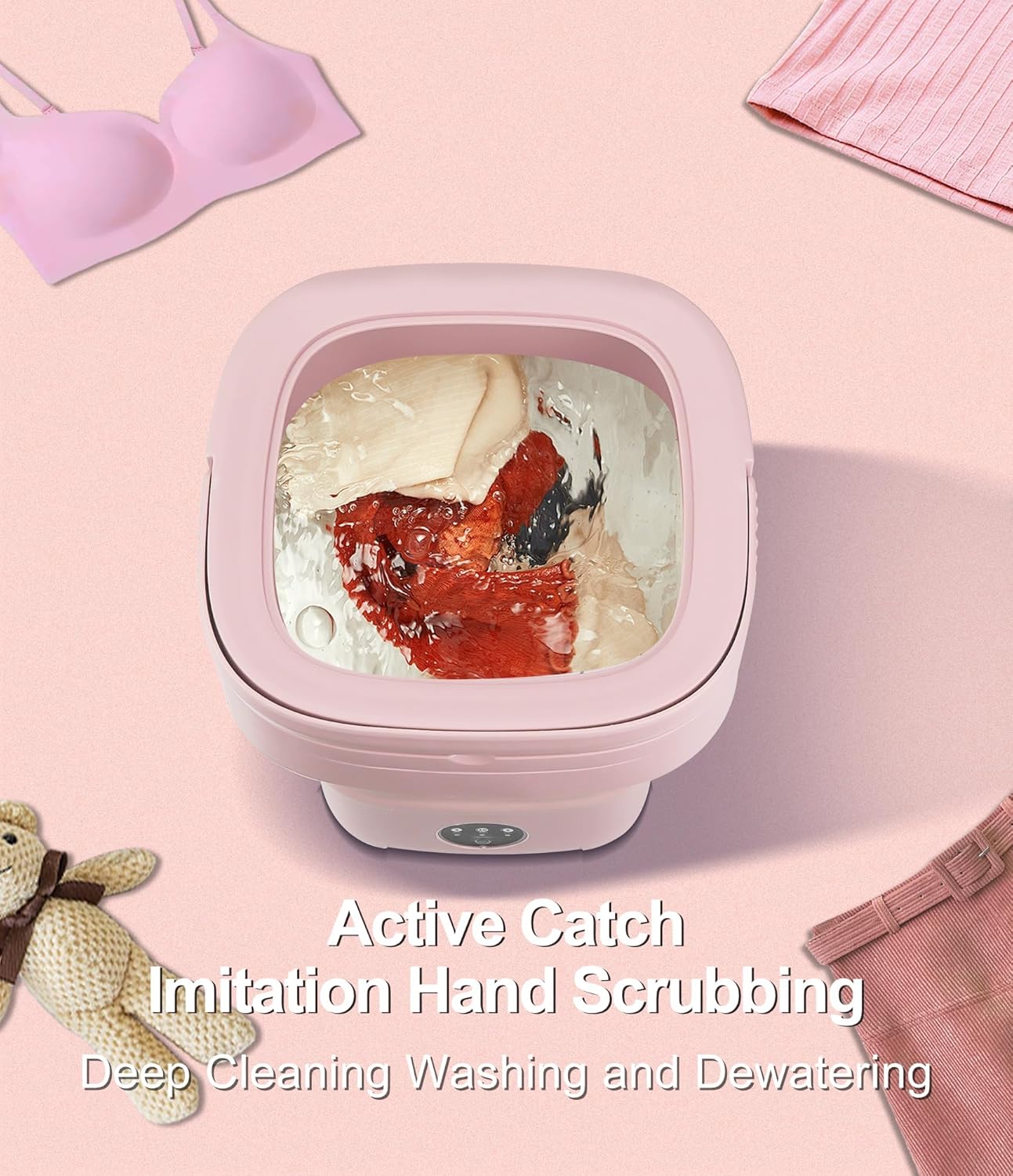 Mini Washing Machine 11L, Portable Washing Machine 3 Modes Deep Cleaning for Underwear, Baby Clothes or Socks, Mini Portable Washer Suitable for Apartments, Dorm, Camping, RV, Travel Laundry(Pink)