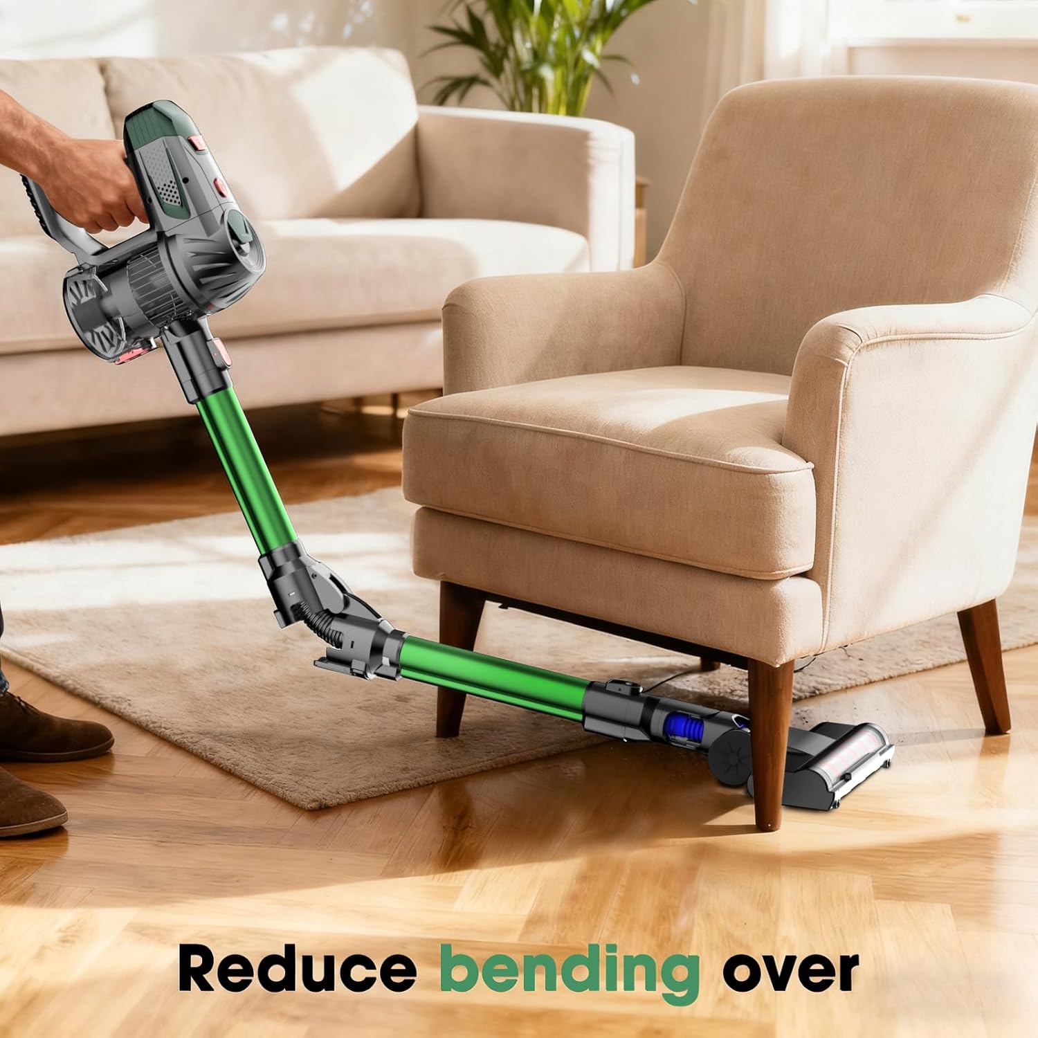 Cordless Vacuum Cleaner, Upgraded 15KPA 70 Minutes, Powerful Suction, Rechargeable, Lightweight, 180° Bendable Cane Vacuum Cleaner for Home/Pet Hair/Carpet/Floor
