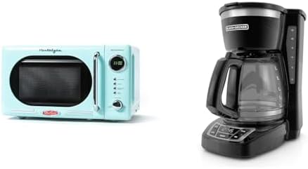 Nostalgia Retro Compact Countertop Microwave Oven - 0.7 Cu. Ft. - 700-Watts & BLACK+DECKER 12-Cup Digital Coffee Maker, CM1160B, Programmable, Washable Basket Filter