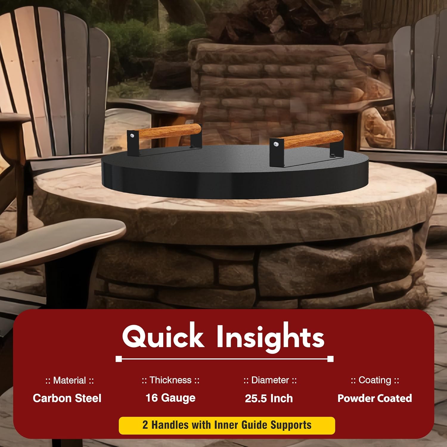 FEBTECH - Fire Pit Solid Cover 25.5 inch Compatible with Outdoor Fire Pits Inside Up to 23