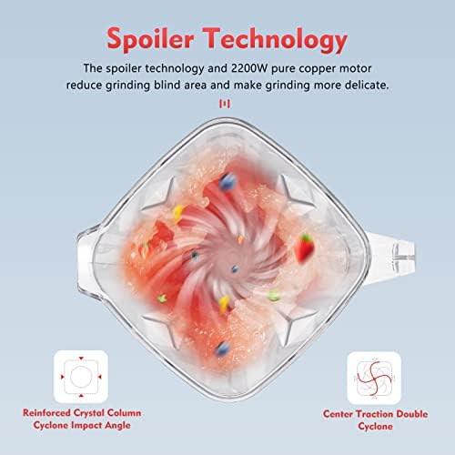 2200W Professional Countertop Smoothie Blender, 2L Heavy Duty Stainless Steel Commercial Kitchen Blender Mixer Juicer Ice Crusher,Adjustable Speed for Milkshakes,Ice Creams, Fresh Juices (Black)