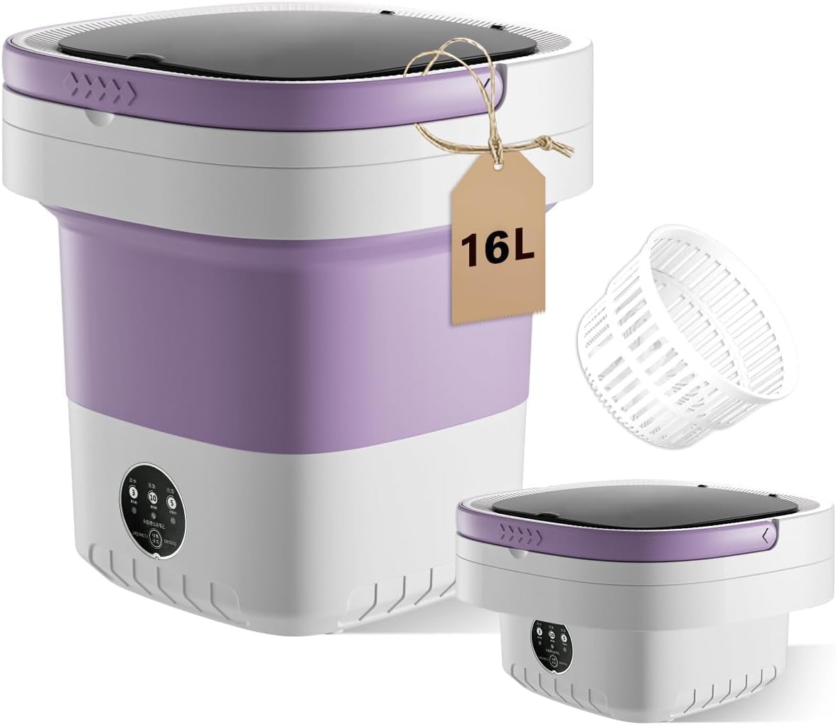16L Portable Washing Machine, Foldable Small Washer with Spin Basket Laundry Machine, 3 Cleaning Modes Suitable for Underwear Baby Small Clothes, Foldable Design Ideal for Hotel Camping Apartment Home