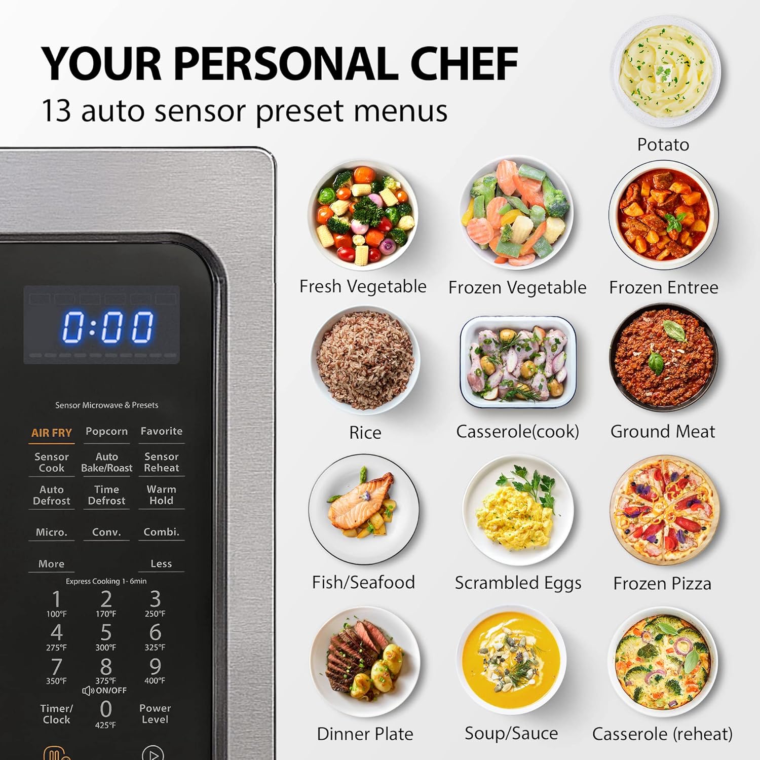 Toshiba Air Fryer Combo 4-in-1 Countertop Microwave Oven, Smart Sensor, Convection, Mute Function, Position Memory 13.6