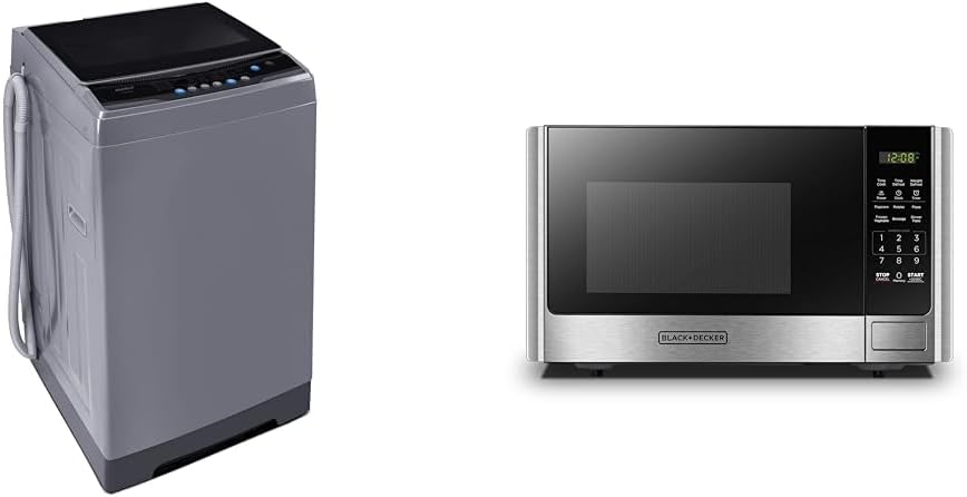 COMFEE’ 1.6 Cu.ft Portable Washing Machine, 11lbs Capacity Fully Automatic Compact Washer & BLACK+DECKER Digital Microwave Oven with Turntable Push-Button Door, Child Safety Lock