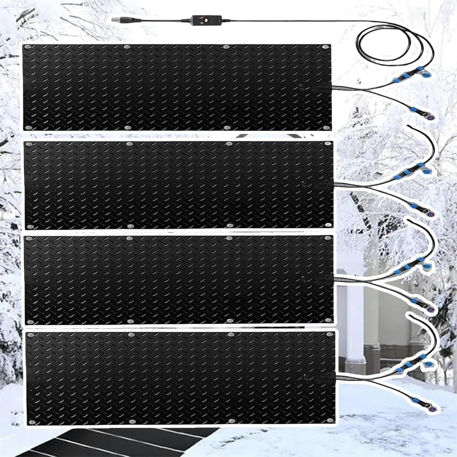 Heated Snow Melting Mats, Rubber Heated Walkway Mats, Home Residential Snow Melting Heated Walkway Mats, Outdoor Non-Slip Heated Snow Melting Mats, Melts 2 Inches of Snow per Hour, With Power Cord(4 P