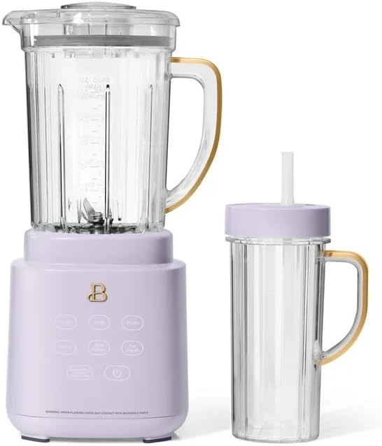 Beautiful PowerExact Blender System, Lavender Icing by Drew Barrymore – 700 W Motor, PrecisionSense, Touch Display, 50 oz Tritan Pitcher + 20 oz Cup with No-Drippy Sippy Lid