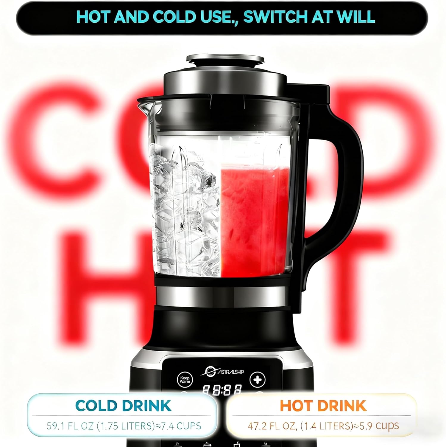 59oz Glass Blenders for Kitchen with Tamper, 1500W High Speed Food Processor, Adjustable P1–P9 Smoothie Maker, Professional Countertop Blender, 14 Presets & Auto Clean for Soups & Sauces