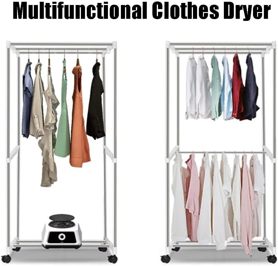 Heated Clothes Dryer Indoor Stainless Steel Wardrobe with Dustproof/Waterproof Cover, Laundry Airer Heater Clothing Drying Rack