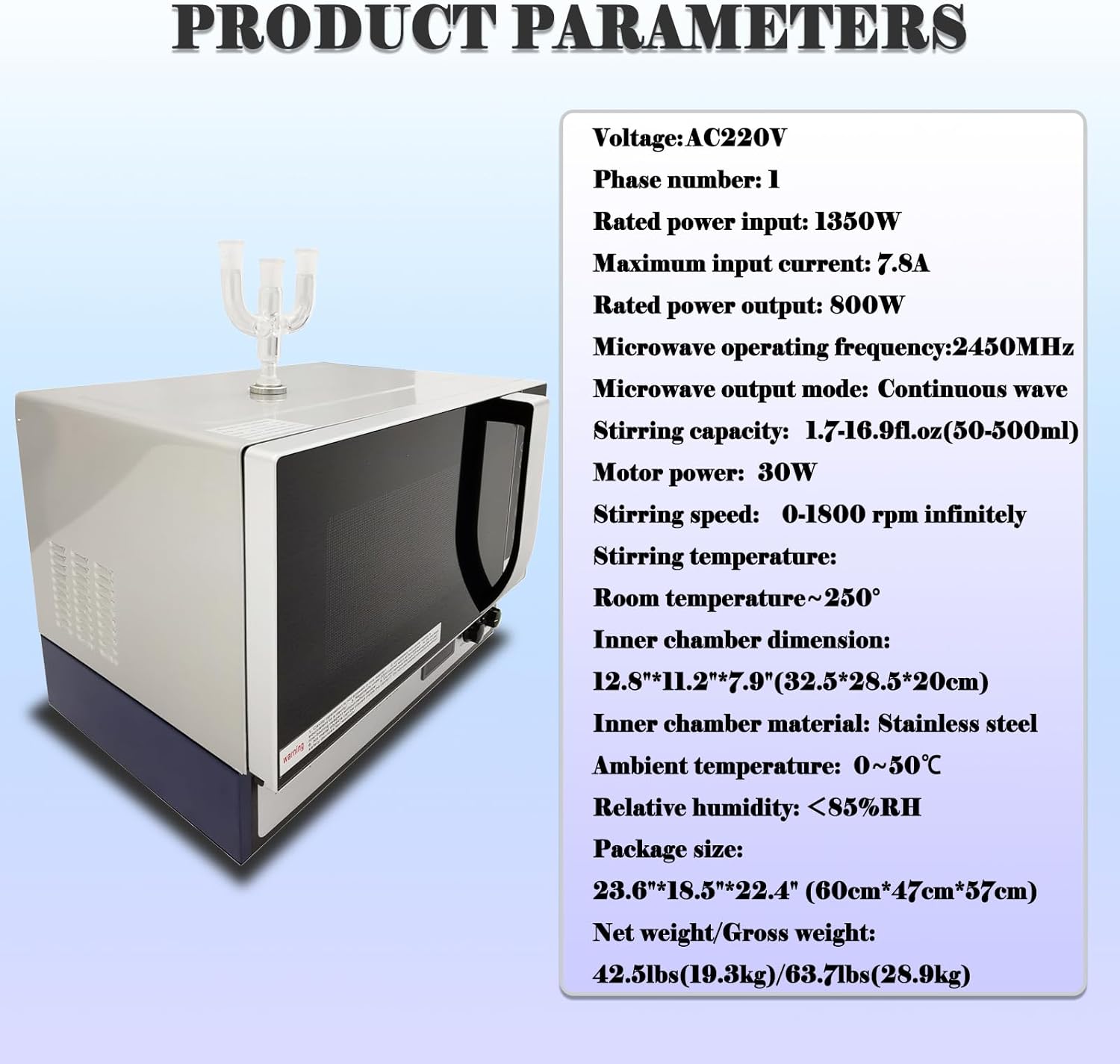 800W Continuous Microwave Radiation Reactor Lab Microwave Oven Stainless Steel Microwave Reactor 0-1800RPM Infinitely WBFY-205 220V/1PH