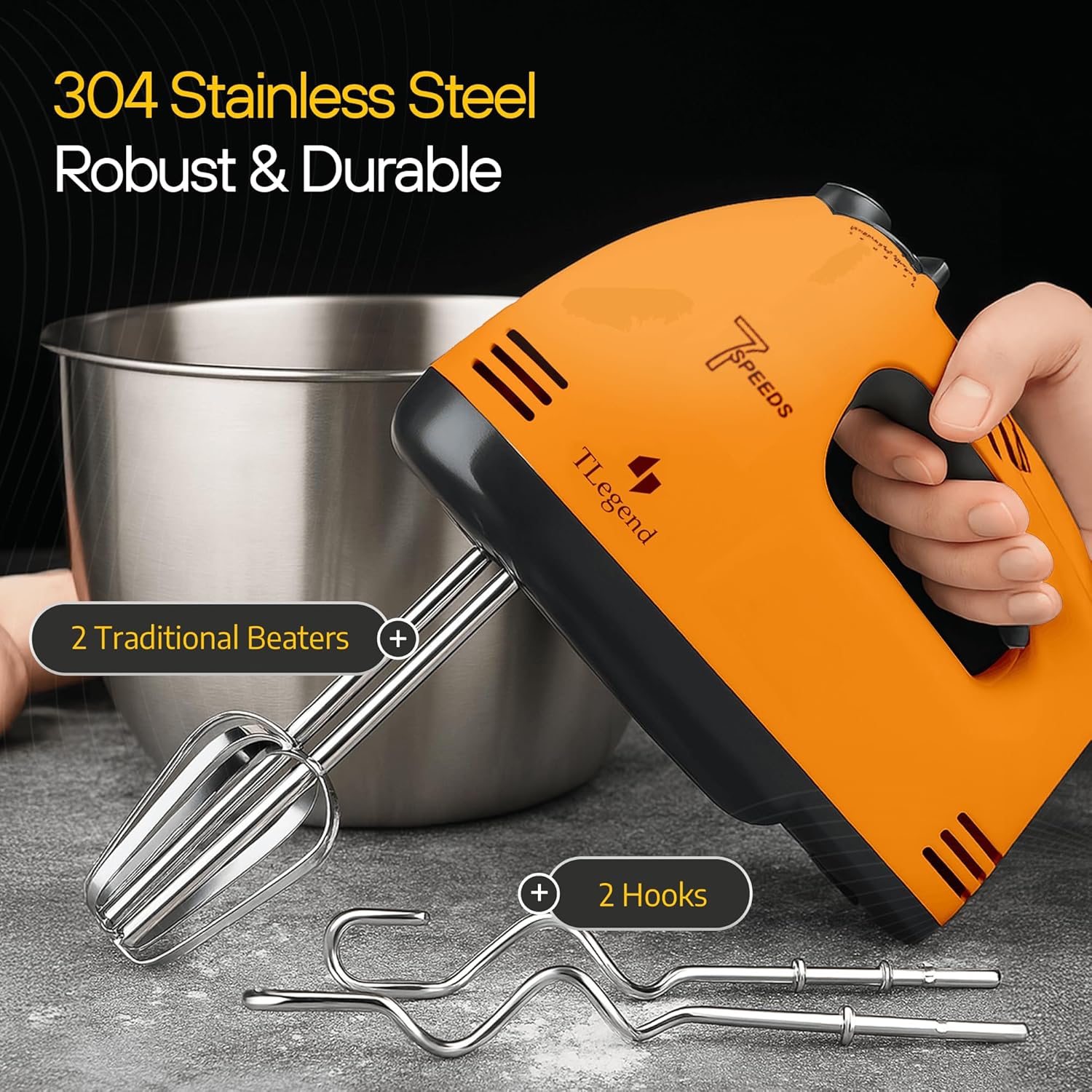 Hand Mixer Electric Handheld – 7 Speed Ultra Power Electric Mixer Handheld (Orange)