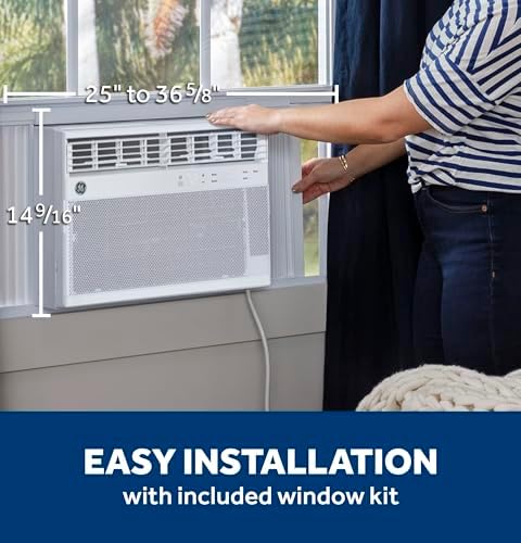 GE Window Air Conditioner 10,000 BTU for Rooms up to 450 sq ft., Wi-Fi Enabled, Energy-Efficient Cooling for Medium Rooms, Easy Install Kit, Control Using Remote or Smartphone App, White
