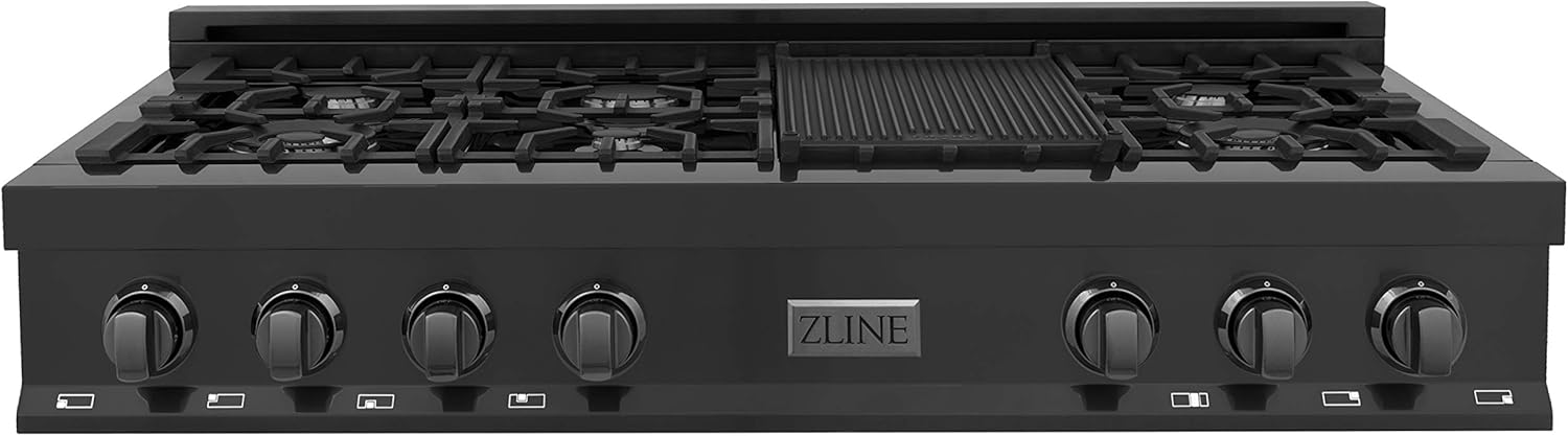 ZLINE 48 in. Legacy Gas Rangetop with 7 Burners and Porcelain Cooktop in Black Stainless Steel (RTB-48)