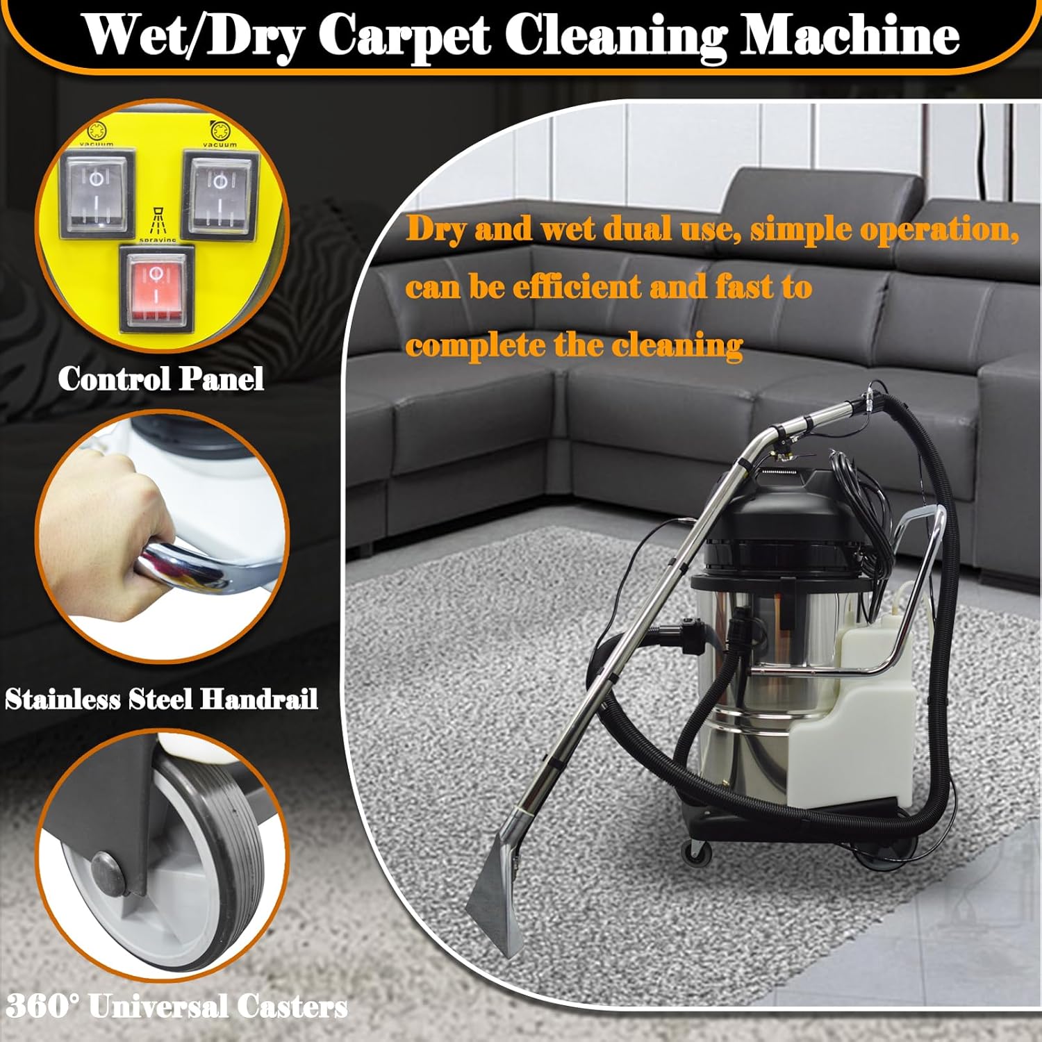 3 in 1 Carpet Extractor Machine 21.1Gal Upholstery Cleaning Machine 2000W Spraying Machine Wet/Dry Cleaning Machine with 6 Joints110V