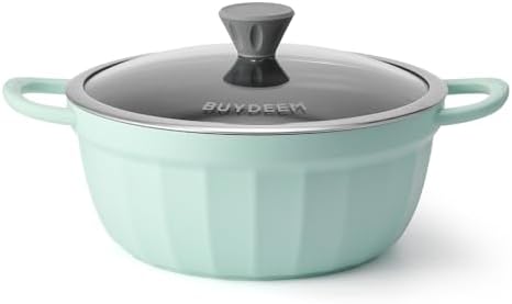 BUYDEEM CP152 Cast Aluminum Nonstick Stockpot, All Stovetops Ovens Microwaves Compatible, Dishwasher Safe, Cozy Greenish, 4.7QT