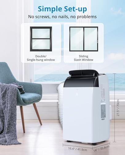 12,000 BTU Small Air Conditioner With Built-In Dehumidifier - Portable AC Unit for Rooms Up to 550 Sq Ft - Remote Control, Window Mount Exhaust Kit, Easy to Move