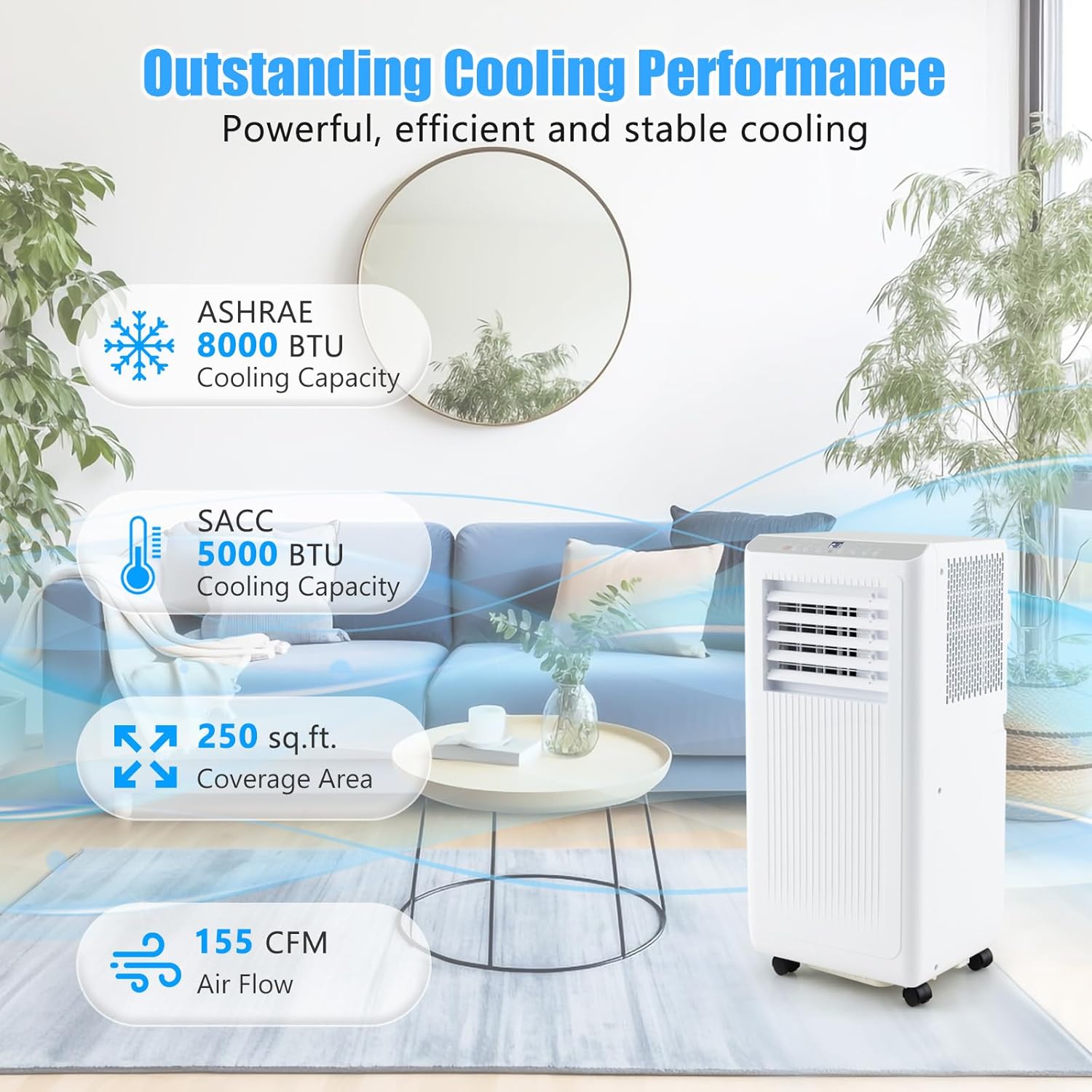 ARLIME 8000 BTU Portable Air Conditioner, 3-in-1 Freestanding Air Cooler w/Fan, Sleep Mode, Remote Control, 24H Timer & Window Installation Kit, AC Unit Cools up to 250 Sq.Ft. (8000 BTU)