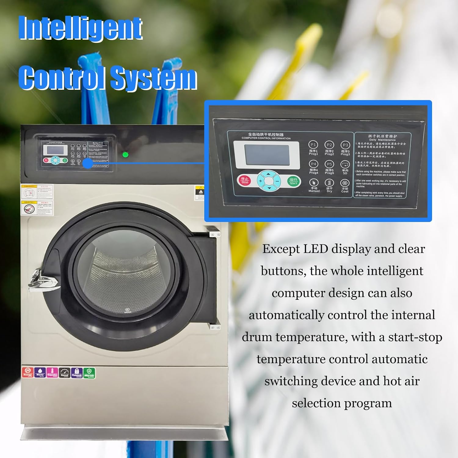 Industrial Automatic Clothes Dryer 33lb Capacity Clothes Drying Machine Commercial Automatic Clothing Drying Machine 15kg Drum Capacity Industrial Clothing Dryer, 220V Three-Phase 3PH