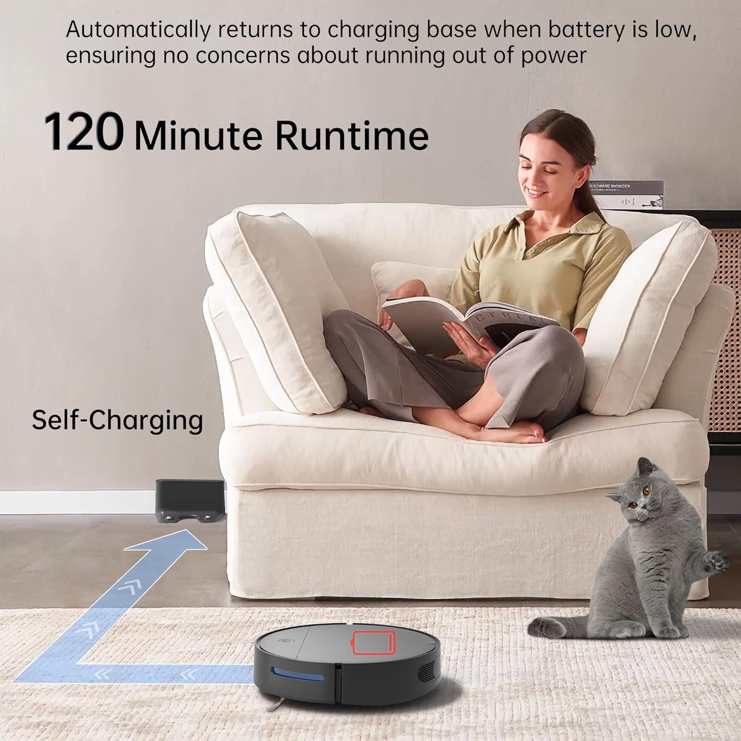 Robot Vacuum Cleaner, Upgraded 3500Pa Powerful Sunction Robot Vacuum with Remote Control,Automatic Self-Charging,Long Run Time,Slim,Quiet Robotic Vacuum Cleaner for Carpet Pet Hair