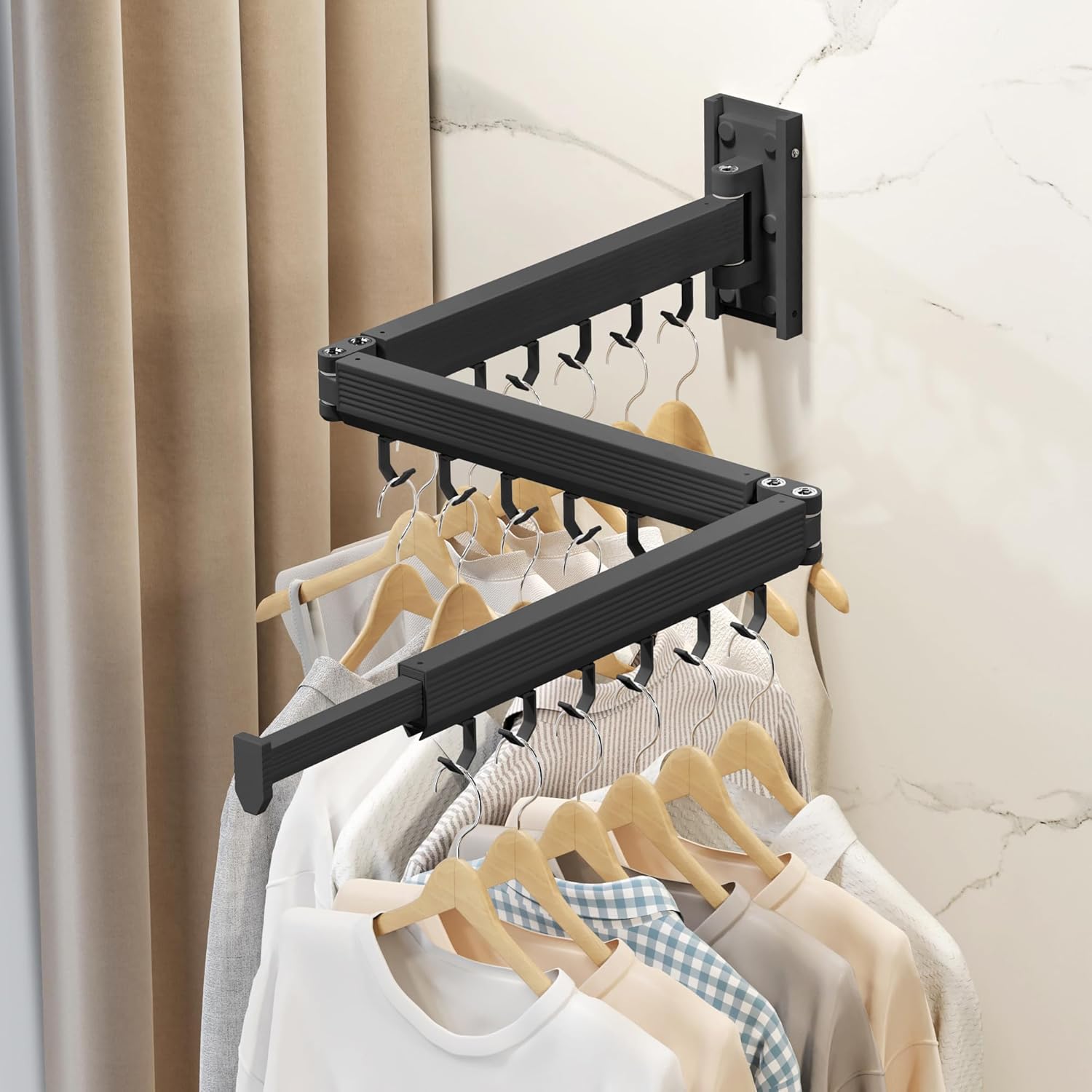 Wall Mounted Clothes Drying Rack, Collapsible Laundry Drying Rack, Retractable Foldable Drying Rack Clothing for Hanging Clothes