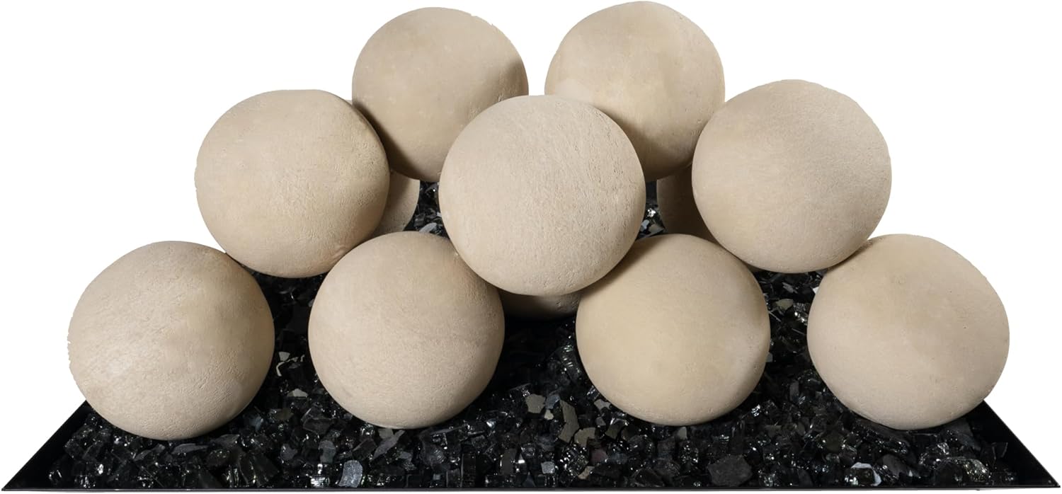 Starfire Designs Ceramic Fire Balls | Use in Fireplace or Fire Pit | Outdoor & Indoor Fire Balls for Natural Gas or Propane Fires | Decorative Landscaping | Pack of 12 | Beige