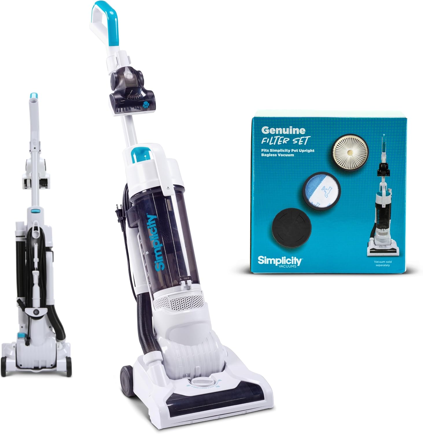 Simplicity Vacuums Pet Hair Vacuum Bundle with Certified HEPA Filter Set, Powerful Suction for Carpet, Floor, and Upholstery, Upright Cleaner for Home, Lightweight and Bagless, SVPET and SFSVPET