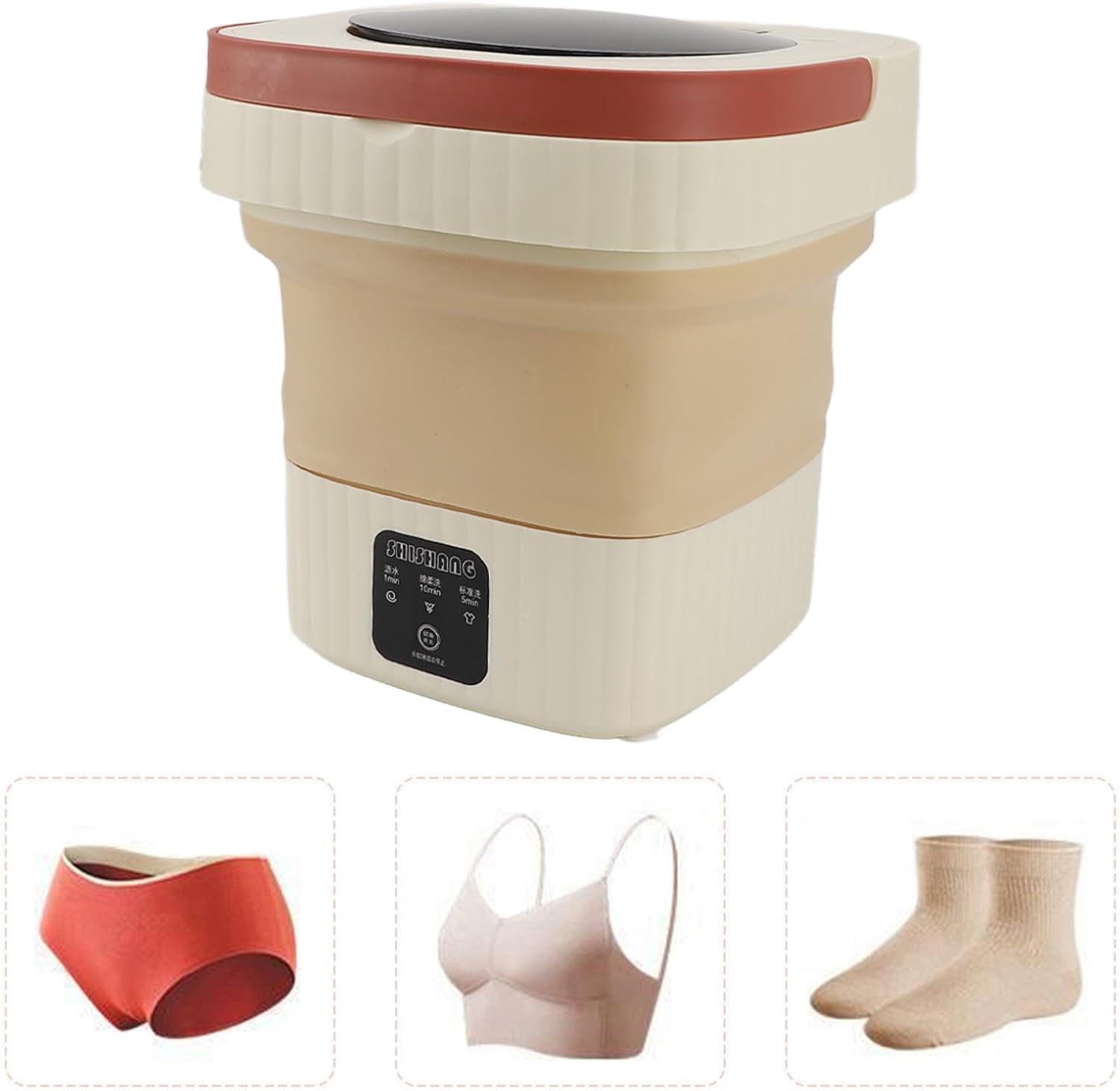 Portable Washing Machine, 10.5L Folding Mini Washer with Soft Spin Drying and Drain Pipe, Full Automatic Mini Washer for Apartments, Dormitories, Hotels