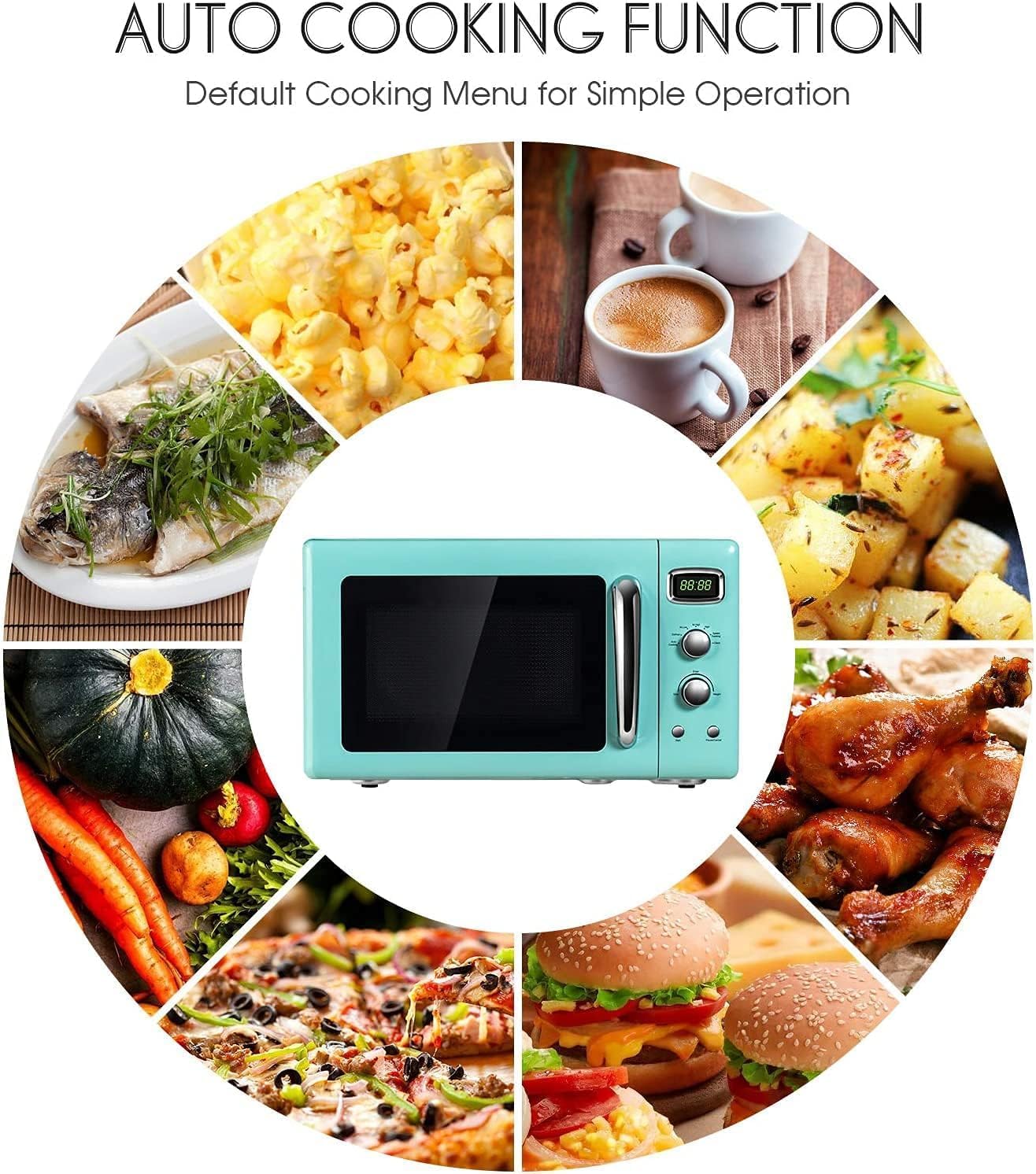 GOFLAME Large 0.9Cu.ft Countertop Microwave Oven, 900-Watt Retro Microwave w/Child Safety Lock, Defrost & Auto Cooking Function, LED Display, Glass Turntable, Mint Green