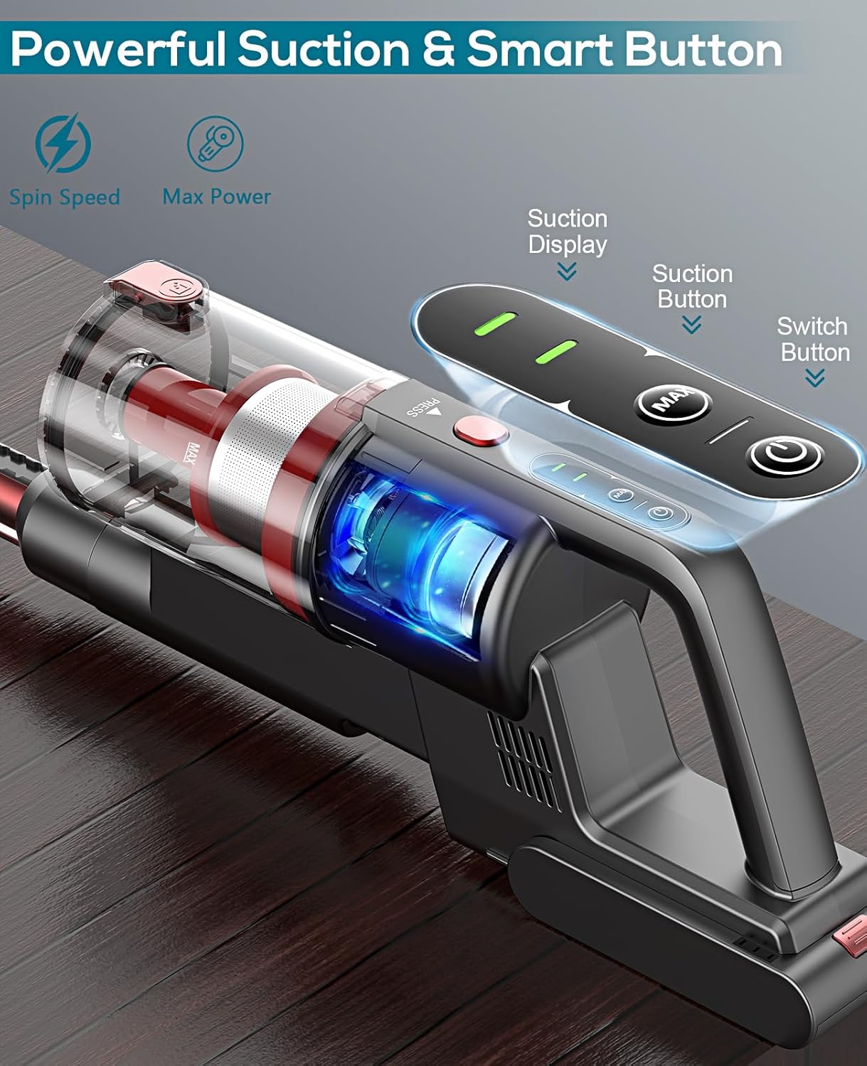 Ljuren Cordless Vacuum Cleaner, Modern Stick Vacuum with 35 Mins Detachable Battery, 1200ML Dust Cup, 2 Adjustable Suction Modes (Peach Red)