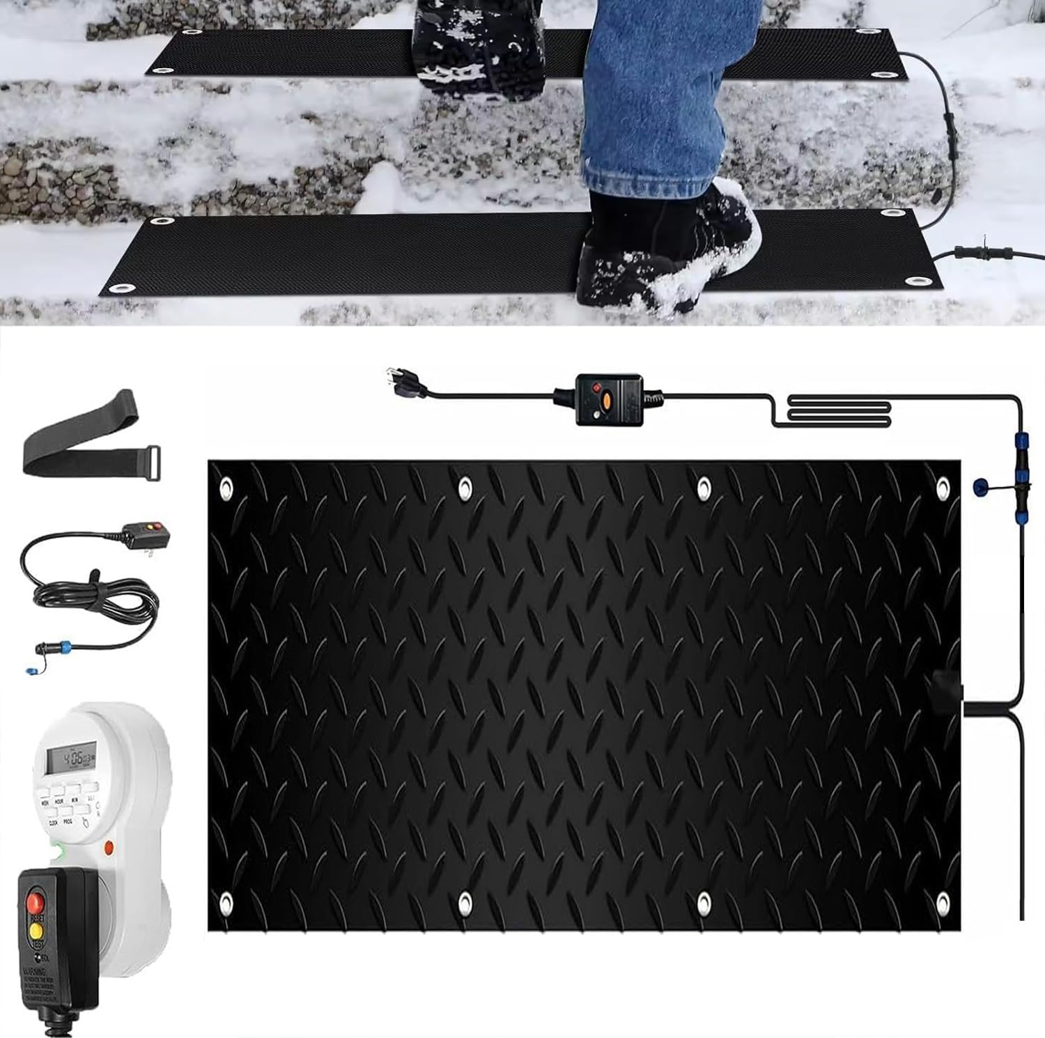 Heated Snow Melting Mats with Timer for Entrances 1/2/3/4/5 Pcs Outdoor Stairs- Non-Slip Winter Removal and Ice Melt Products -Heating Entrance(1 Pcs,12x36in/(30x90cm))