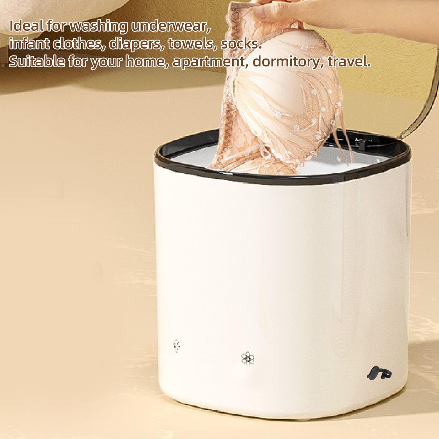 Portable Washing Machine Large Impeller Powerful Motor Upgraded Washing Performance Small Laundry Washer Blue Light Design Mini Washer with Abs Material for Apartment Home (White)