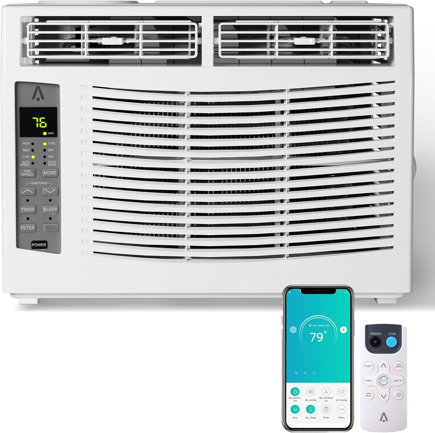 6000 BTUs Window Air Conditioner, Smart Window Air Conditioner Unit Cooling for 250 Sq.Ft, Remote & App Control, Quiet 50dB, Includes Window Kit, 115V/60Hz, White