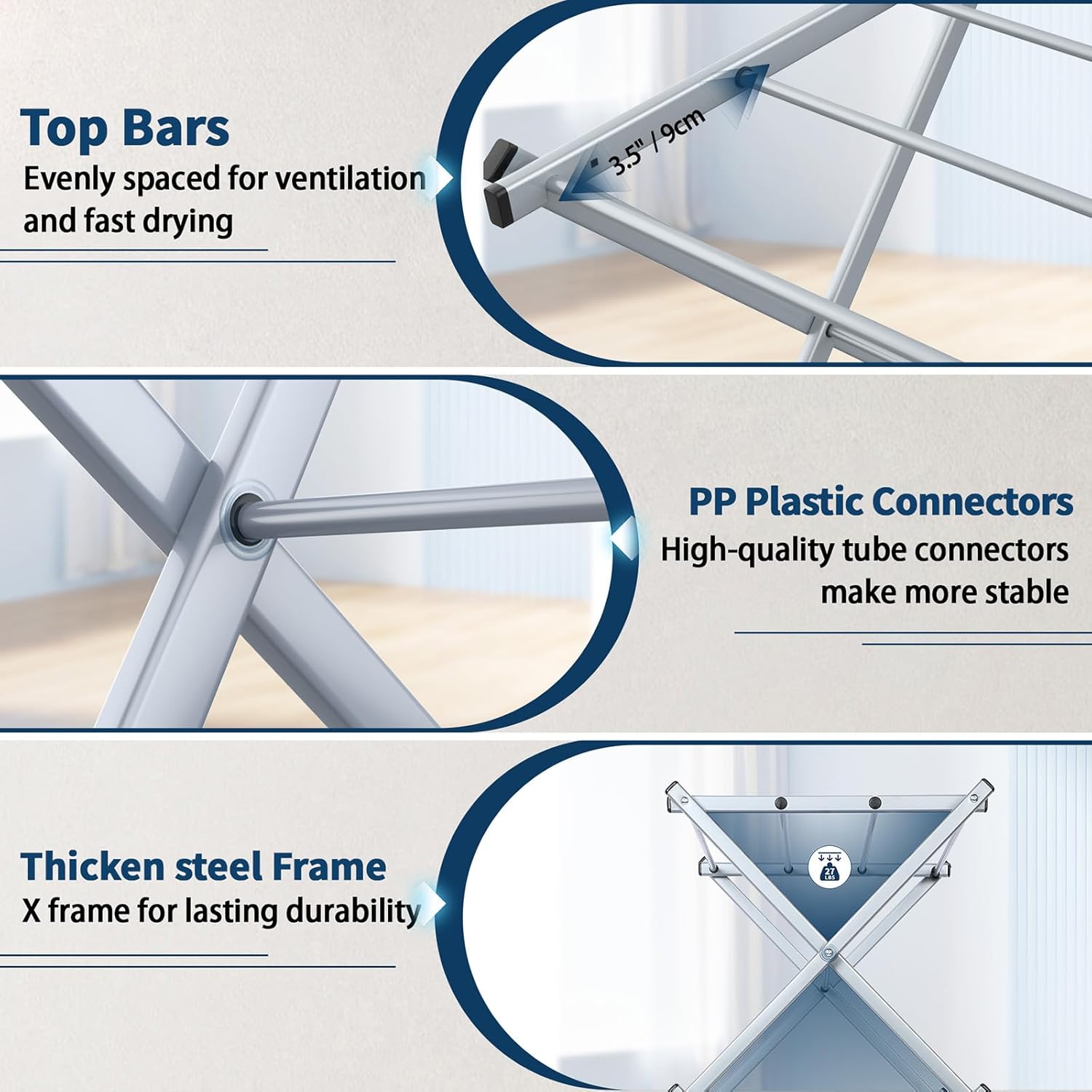 Whitmor Foldable Clothes Drying Rack: 3 Tier Laundry Drying Rack, Collapsible Drying Rack Clothing, Portable Space Saving Clothing Rack for Indoor Outdoor, 22.6