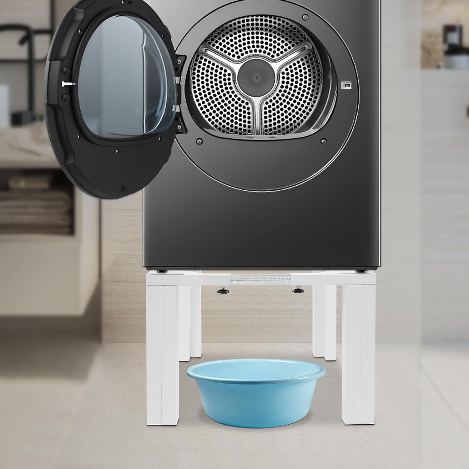 Heavy Duty Stainless Steel Washing Machine Stand 1200Lbs, Adjustable Washer Dryer Refrigerator Base 16In Height, Universal Appliance Rack for Laundry Room, Home, Commercial Use (White)