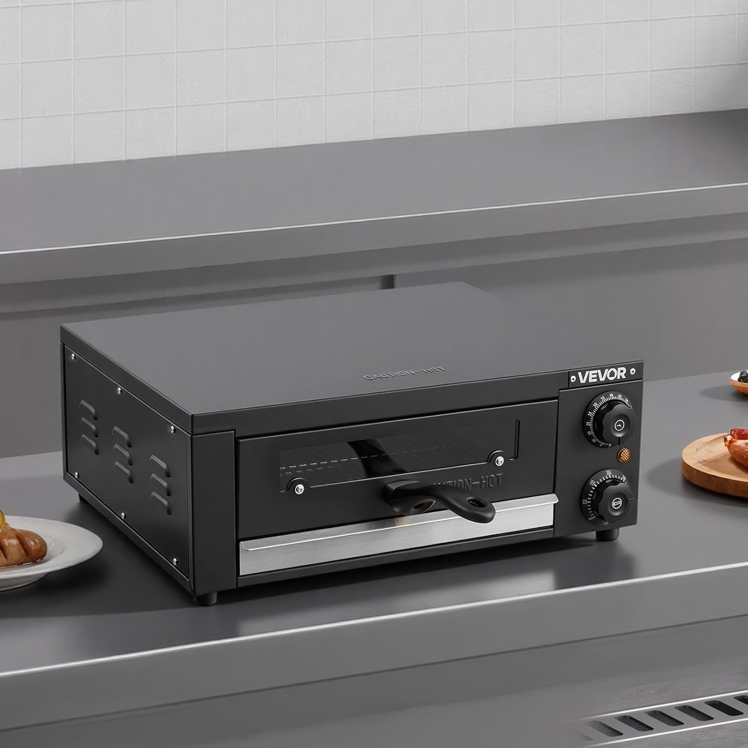 VEVOR Electric Pizza Oven, 12 in Countertop Pizza Oven, 77 to 572°F Temp Range, 1450W Indoor Pizzas Maker w/Timing & Temp Control, Pizzas Cooker w/Dual Heat Tube, Grill Rack, for Kitchen & Commercial