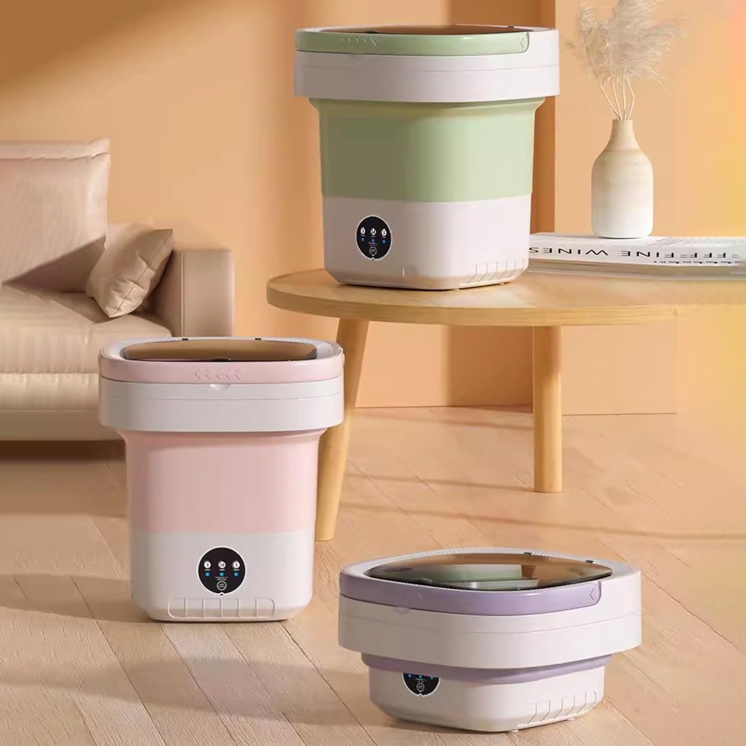 Mini Portable Washing Machine, 12L Collapsible Washing Machine, Small Foldable Smart Laundry Machine with 3 Cleaning Modes, for Baby Clothes, Underwear, Camping, RV, Travel(Pink)