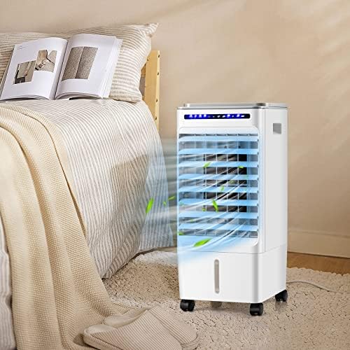 COSTWAY Evaporative Air Cooler, Portable Evaporator Cooler with Remote Control, 7H Timer, 3 Wind Speeds, 3 Modes, 4 Ice Boxes, Mini Air Conditioner for Bedroom Home Office Indoor Use White