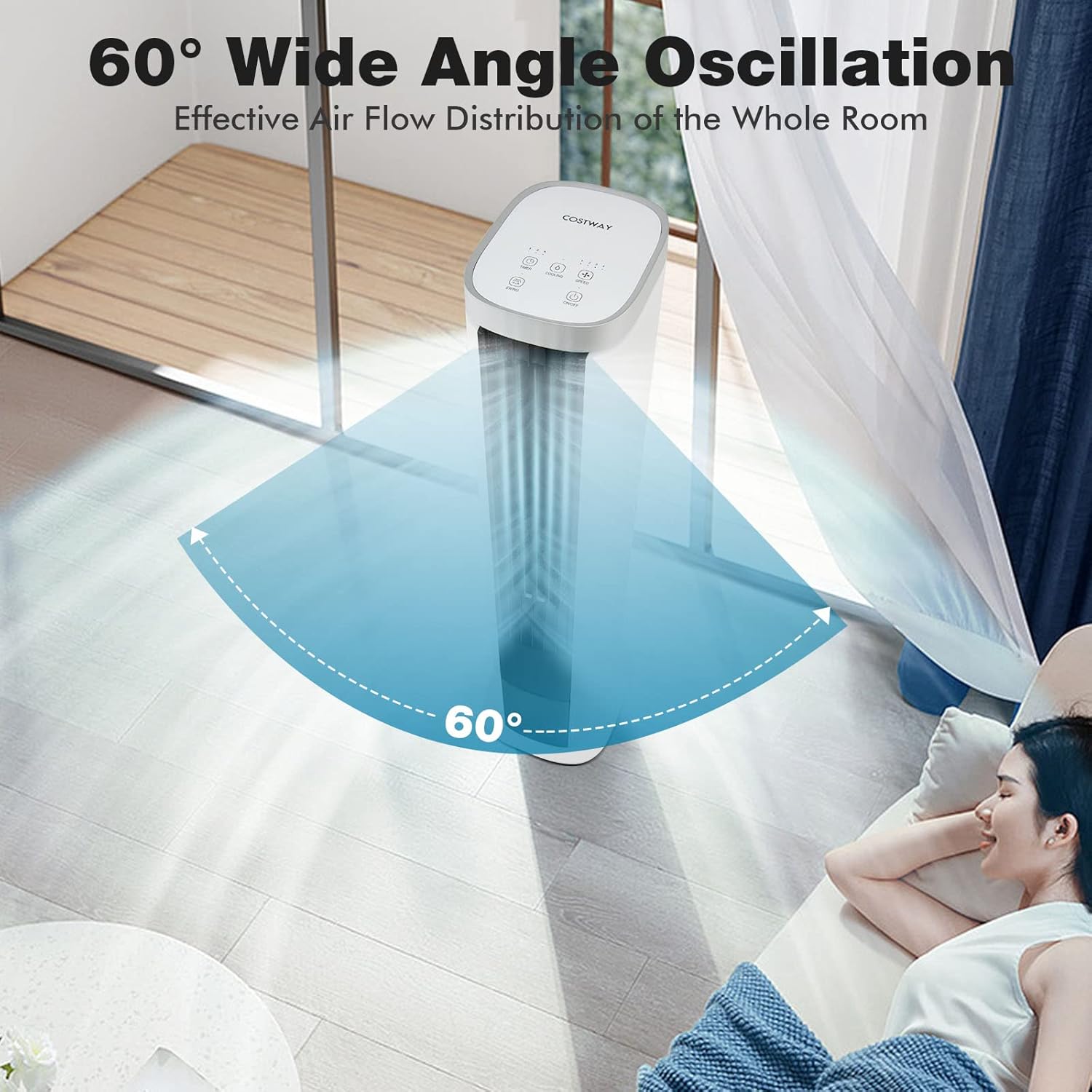 COSTWAY Evaporative Air Cooler, 40-Inch Bladeless Tower Cooler with Remote Control, 4 Ice Packs, 4 Speeds, 7H Timer, 60°Oscillation, Quiet Portable Swamp Cooler Fan for Bedroom Home Office