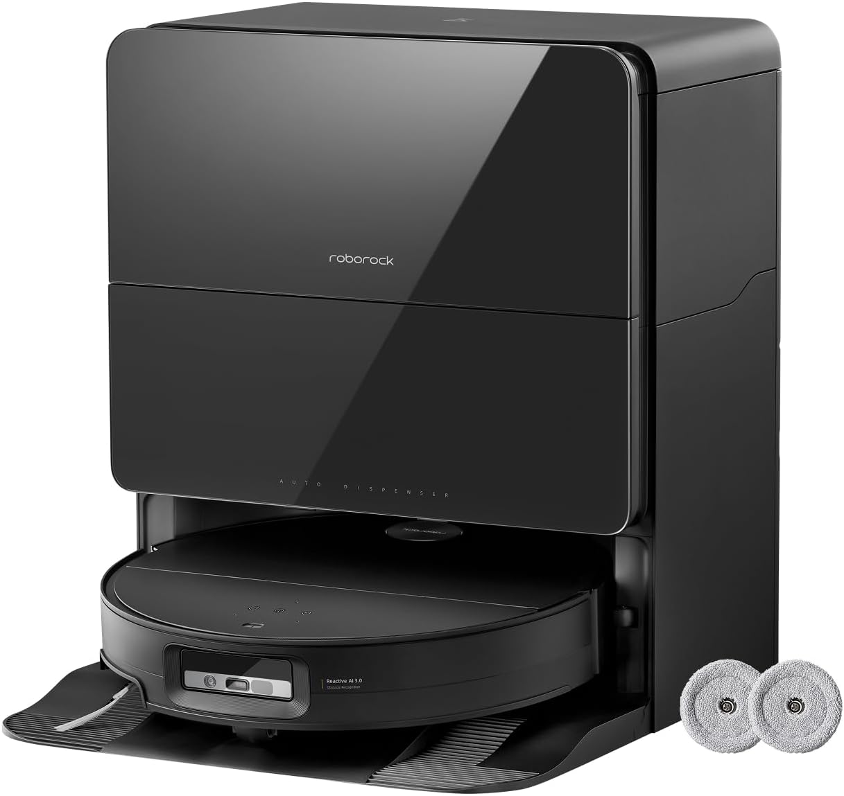 roborock Saros 10 Robot Vacuum and Mop Black with 2 Pack Side Mop Cloths