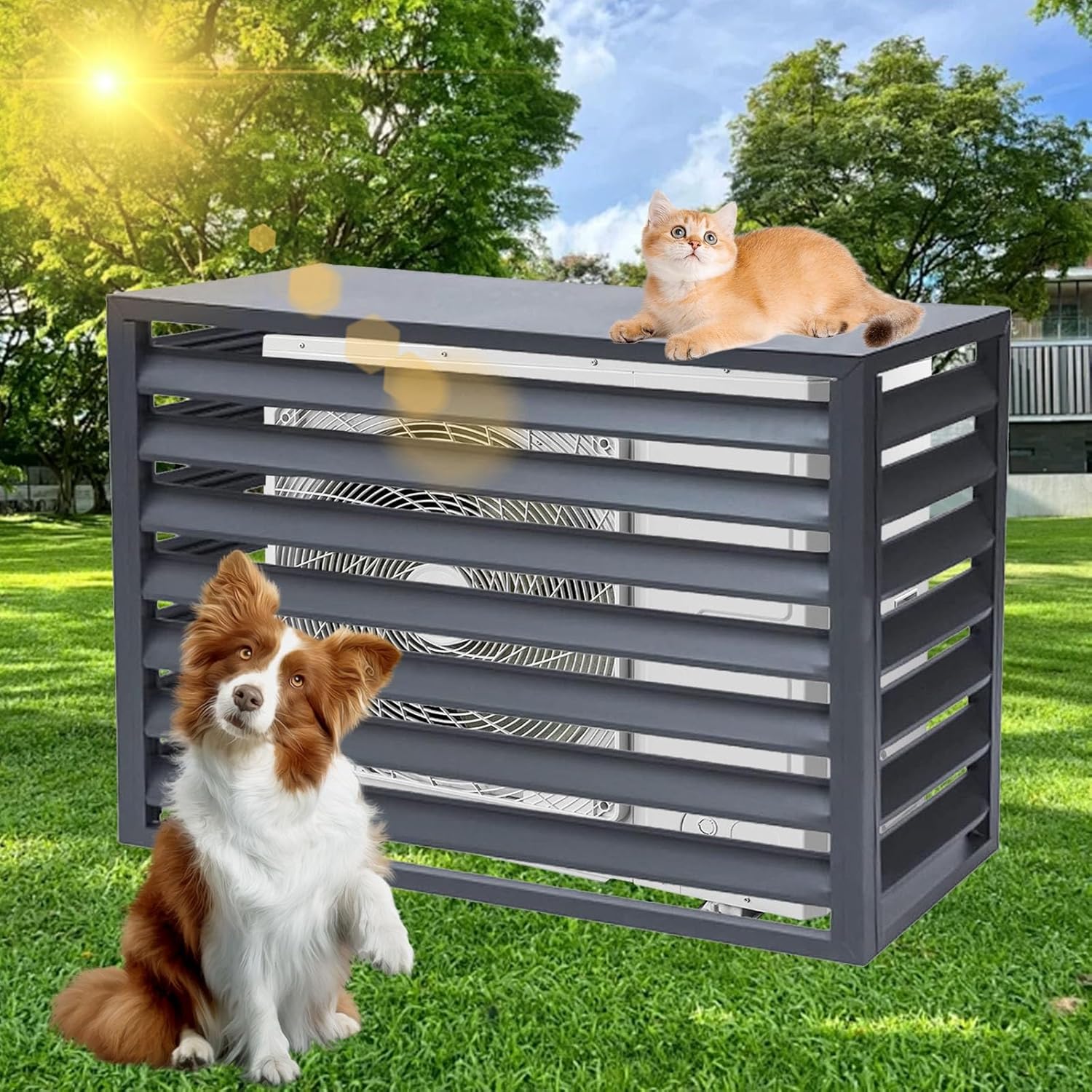 Air Conditioner Cover for Outside Unit, Aluminum Air Conditioner Cover, for Outdoor Privacy, Noise Reduction, Theft Prevention(Gray,110cm)