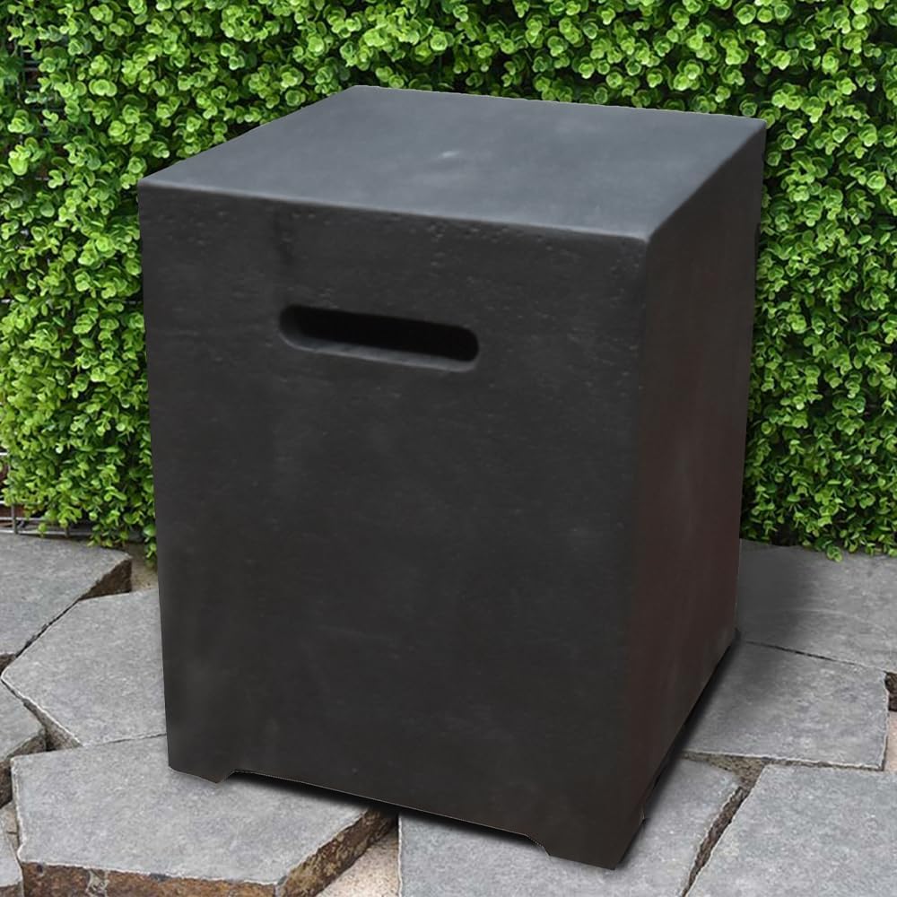 Elementi Manhattan Fire Pit Bundle Outdoor Firepit Set Includes 36” Dark Grey Propane Concrete Firepit Table, Glass Windscreen, Stainless Steel Cover, Canvas Cover, Floor Mat, Ice Bucket