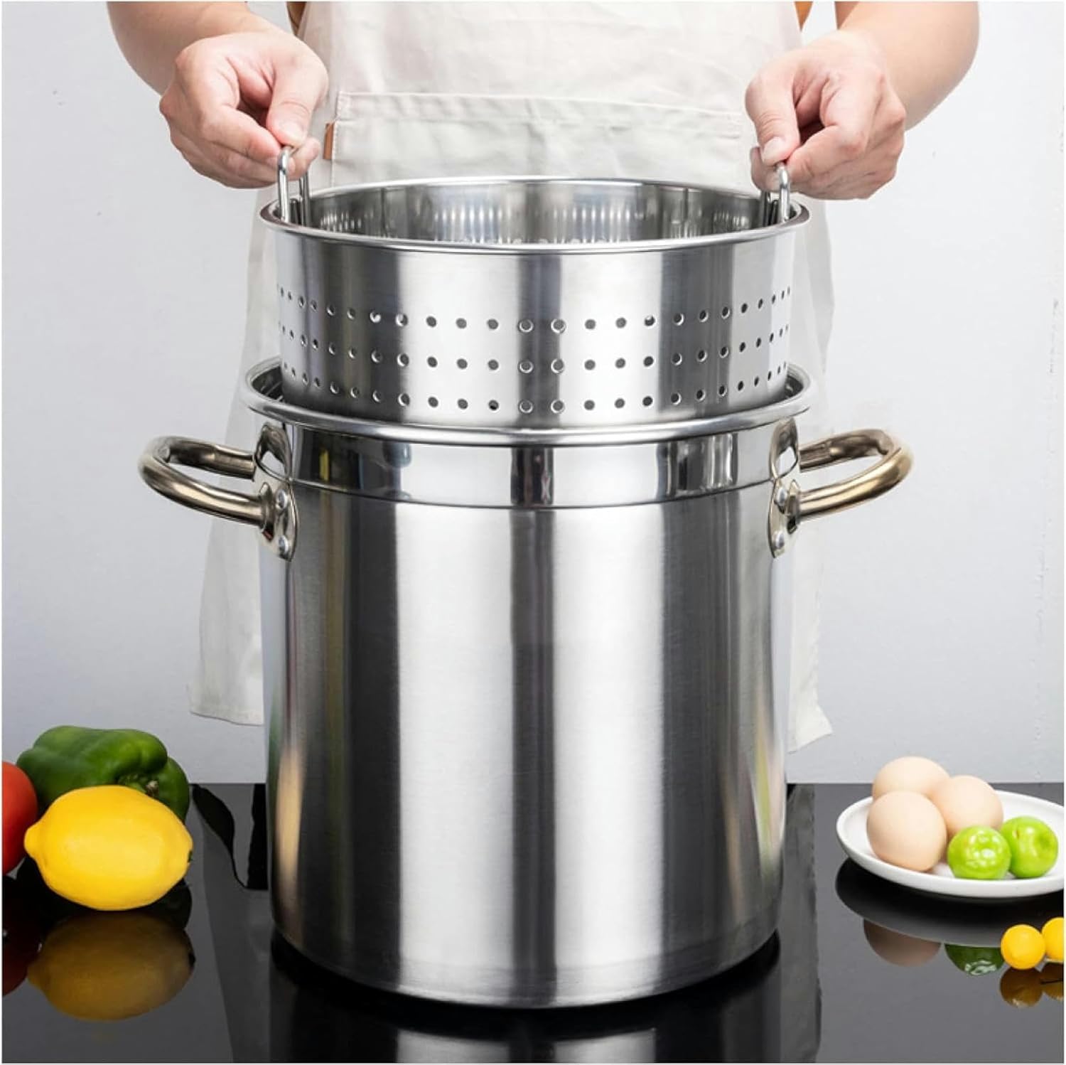 Large Crawfish Seafood Boil Pot 27QT/45QT/63QT Commercial Stainless Steel Heavy Duty Outdoor Stockpot Turkey Fryer Pot for Lobster Crab Boil and Shrimp Boil/Siliver /30L，Siliver 70L/63Qt