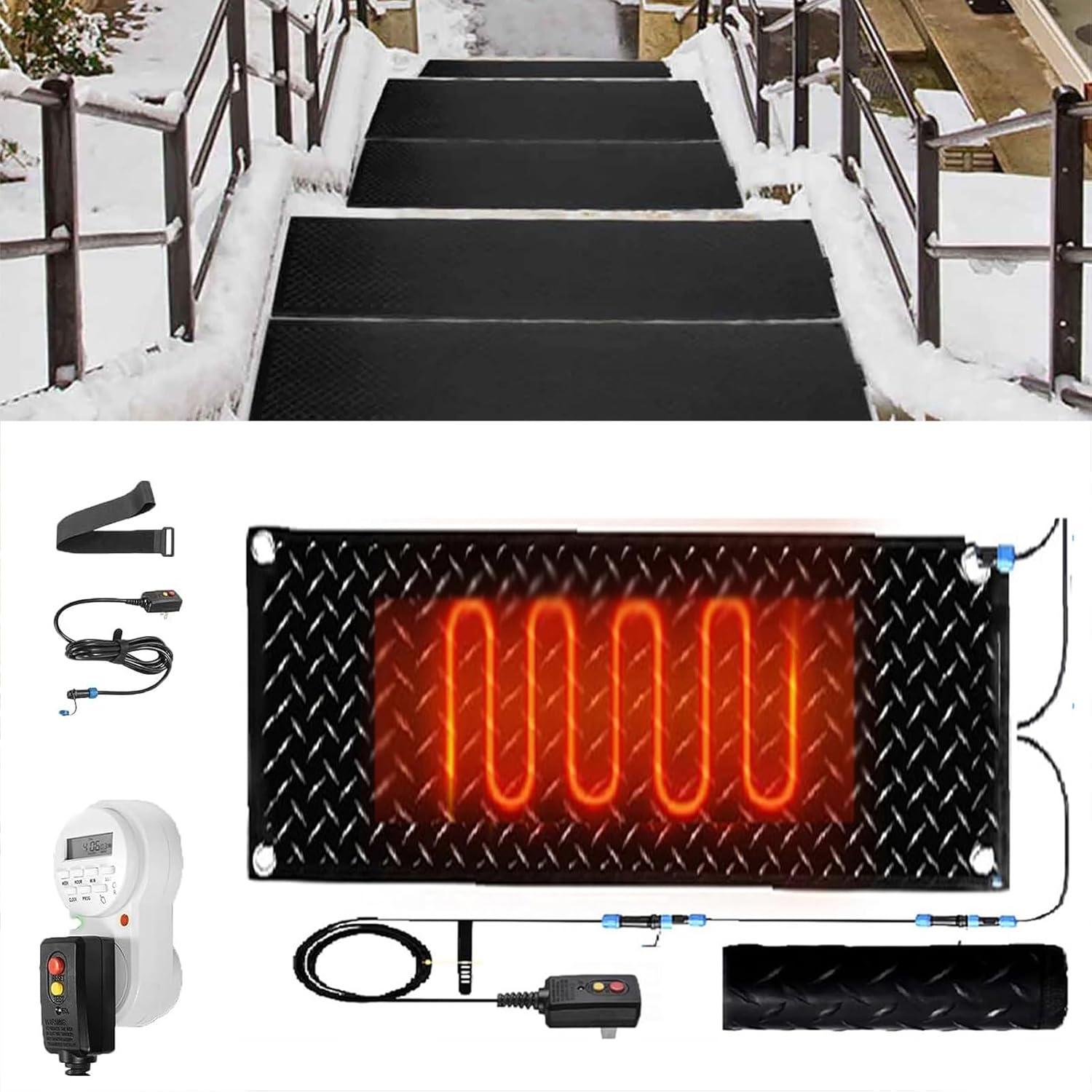 1/2/3/4/5 Pcs Heated mat Walkway Non-Slip Snow Melting mats with Timer, for Outdoor Stairs Winter Removal Walkways Garages Use Snow Paths to Hot Tubs(1 Pcs,12x36in/(30x90cm))